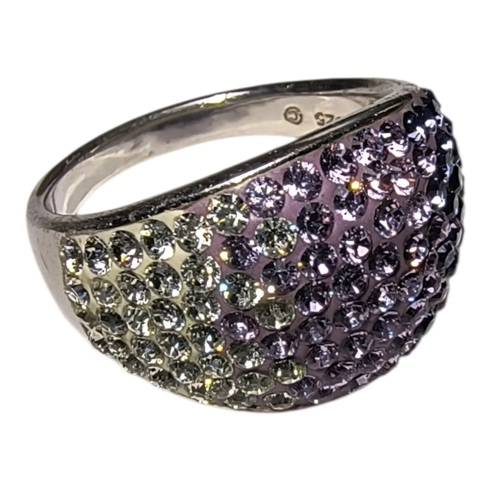 Purple Chunky Sterling Silver & Crystal Graduated Color Ombre Ring